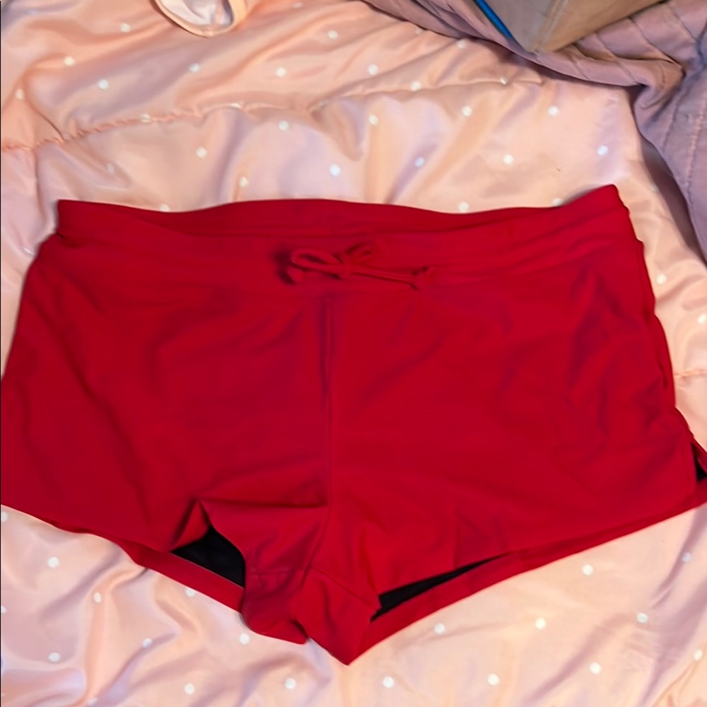 Red Quick-Dry Athletic Swim Shorts Elastic Waist